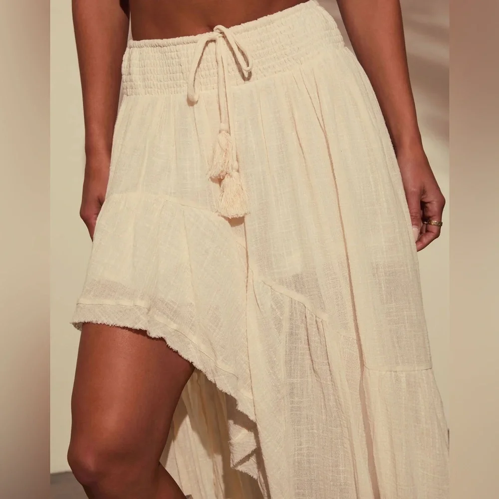 NWT Promesa High Low Asymmetrical Textured Cotton Smocked Drawstring Maxi Skirt - Picture 11 of 11